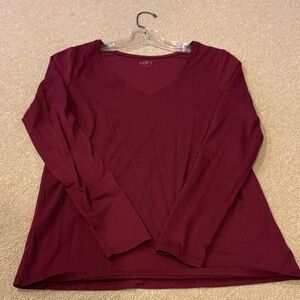 LOFT Deep Red Long Sleeve V Neck Tee